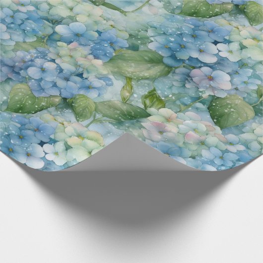 Blaue Hydrangea-Wasserfarben Geschenkpapier (Ecke)