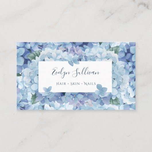 Blaue Hydrangea-weiße Visitenkarte (Vorderseite)
