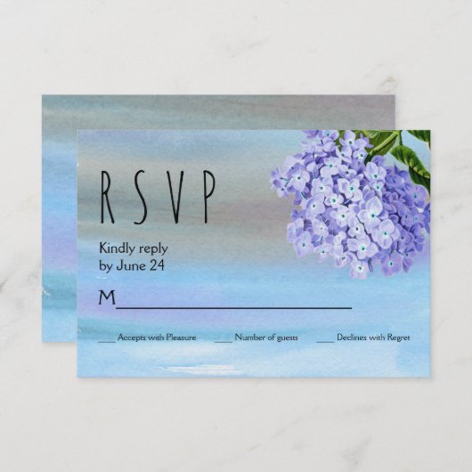Blaue Hydrangeas Aquarellblume Hochzeit RSVP (Vorne/Hinten)