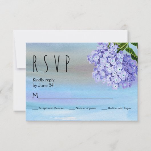 Blaue Hydrangeas Aquarellblume Hochzeit RSVP Karte (Vorderseite)
