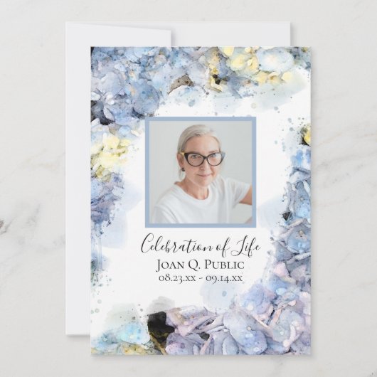 Blaue Hydrangeas Aquarellfeier Einladung (Vorderseite)