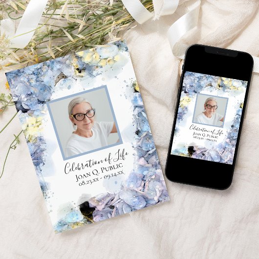 Blaue Hydrangeas Aquarellfeier Einladung