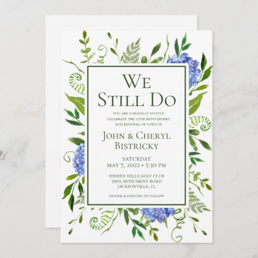 Blaue Hydrangeas, die wir noch tun Einladung (Vorne/Hinten)