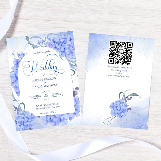Blaue Hydrangeas elegante Hochzeit mit Blumen Einladung