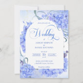 Blaue Hydrangeas elegante Hochzeit mit Blumen Einladung (Vorderseite)