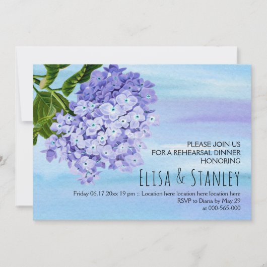 Blaue Hydrangeas Hochzeit Probe Dinner Einladung (Vorderseite)