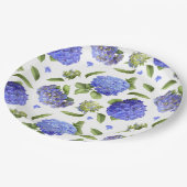 Blaue Hydrangeas im gesamten botanischen Design Pappteller (Schrägansicht)