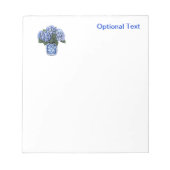 Blaue Hydrangeas in einem Blumenkohl-Keramik Notizblock (Vorderseite)