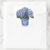 Blaue Hydrangeas in einem Blumenkohl-Keramik Quadratischer Aufkleber (Tasche)