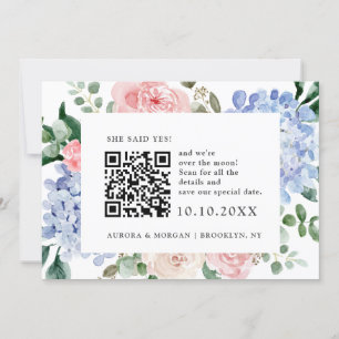 Blaue Hydrangeas Pastellrosa Foto QR-Code Save The Date