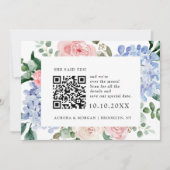 Blaue Hydrangeas Pastellrosa Foto QR-Code Save The Date (Vorderseite)