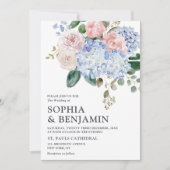 Blaue Hydrangeas Pastellrosa Rosen Hochzeit Einladung (Vorderseite)