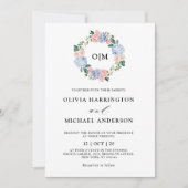 Blaue Hydrangeas Pastellrosa Rosen Hochzeit Einladung (Vorderseite)