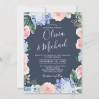 Blaue Hydrangeas Pastellrosa Rosen Hochzeit in