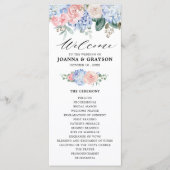 Blaue Hydrangeas Pastellrosa Rosen Hochzeit Programm (Vorderseite)