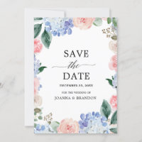 Blaue Hydrangeas Pastellrosa Rosen Hochzeit