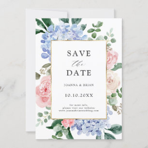 Blaue Hydrangeas Pastellrosa Rosen Hochzeit Save The Date
