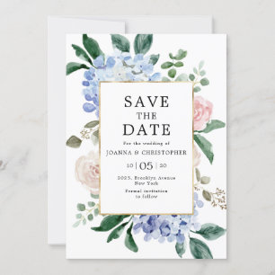 Blaue Hydrangeas Pastellrosa Rosen Hochzeit Save The Date