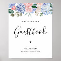 Blaue Hydrangeas pink bitte Unterschrift Gästebuch