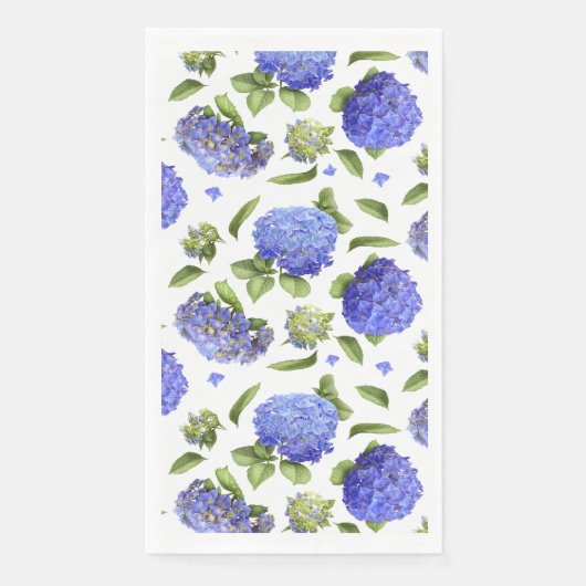Blaue Hydrangeas über Muster-Blumenpapier Serviette (Vorderseite)