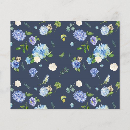 Blaue Hydrangeas und Elfenbein-Rose Save the Date (Rückseite)