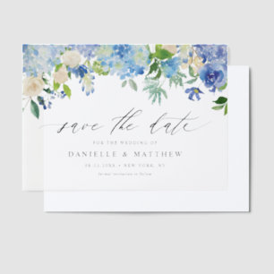 Blaue Hydrangeas und Elfenbein-Rose Save the Date Pergament Einladungen