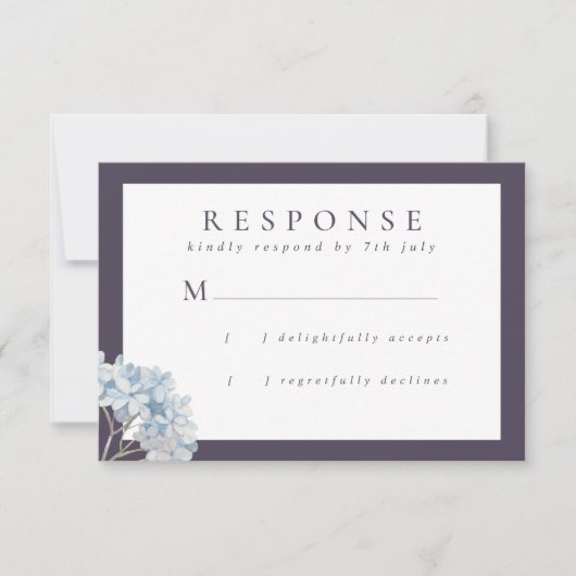 Blaue Hydrangeas und Hochzeiten der Marine RSVP Karte (Vorderseite)