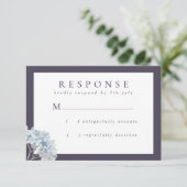 Blaue Hydrangeas und Hochzeiten der Marine RSVP Karte (Stehend Vorderseite)