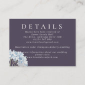 Blaue Hydrangeas und Hochzeitsdetails Begleitkarte (Vorderseite)