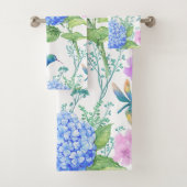 Blaue Hydrangeas und Hummingvögel Badhandtuch Set (Insitu)