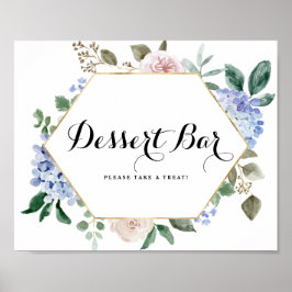 Blaue Hydrangeas und rosa Rosen Gold Dessert Bar Poster