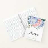 Blaue Hydrangeas und rosa Rosen nach Maß Notizblock (Innenseite)