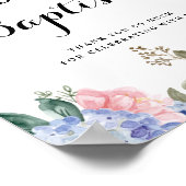 Blaue Hydrangeas und rosa Rosen Taufe Willkommen Poster (Ecke)