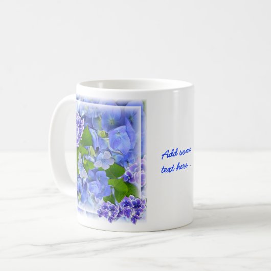 Blaue Hydrangeas und Schmetterlinge Kaffeetasse (Vorderseite Links)