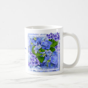 Blaue Hydrangeas und Schmetterlinge Kaffeetasse