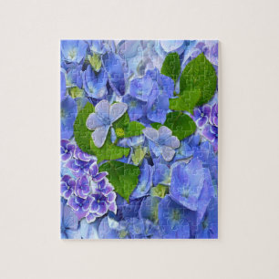 Blaue Hydrangeas und Schmetterlinge Puzzle