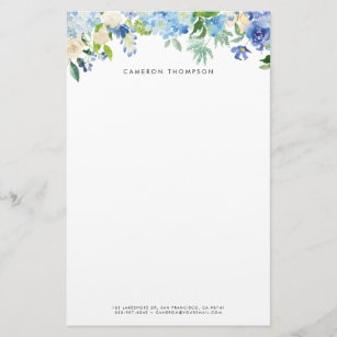 Blaue Hydrangeas und Weiße Rosen Briefpapier