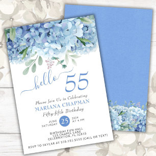 Blaue Hydrangeas Wasserfarbe Blumenfloral 55. Gebu Einladung