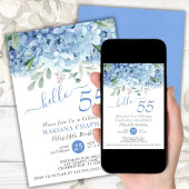 Blaue Hydrangeas Wasserfarbe Blumenfloral 55. Gebu Einladung