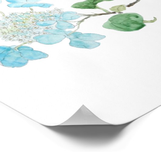 Blaue Hydrangee und Blauvögel Wasserfarbe Poster (Ecke)