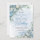 Blaue Hydrangee und creme Rose Eukalyptus Einladung (Vorderseite)