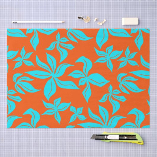 Blaue illustrierte Blumenmuster Seidenpapier (Handwerk)