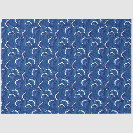 Blaue Illustrierte Lilie des Tals Dekoupage Seidenpapier (Vorderseite)