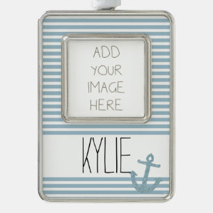 Blaue Imitate Glitzer Ankerstreifen Streifen Rahmen-Ornament Silber