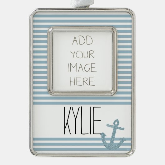 Blaue Imitate Glitzer Ankerstreifen Streifen Rahmen-Ornament Silber (Vorderseite)