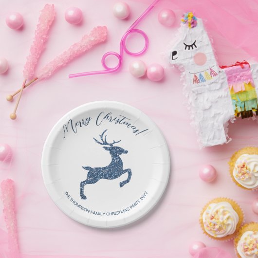 Blaue Imitate Glitzer sieht wie Hirsche mit Text h Pappteller (Party)