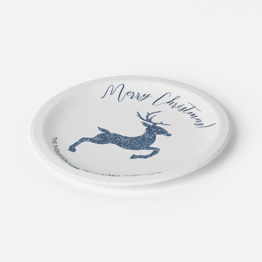 Blaue Imitate Glitzer sieht wie Hirsche mit Text h Pappteller (Schrägansicht)