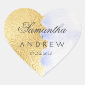 Blaue Imitate Goldfolie Monogram Herz-Aufkleber (Vorderseite)