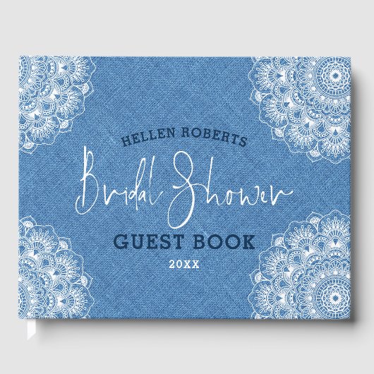 Blaue Imitate mit weißer Mandala Gästebuch (Vorderseite)