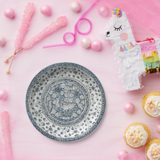 Blaue Imitate Porzellan Chinoiserie Hirsche Pappteller (Party)